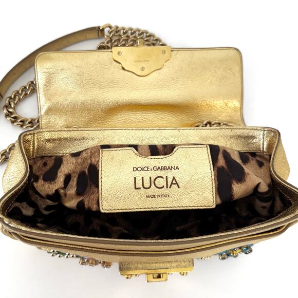 Dolce and Gabbana Lucia Metallic Gold Calfskin Embellished Shoulder Bag - Picture 12 of 16